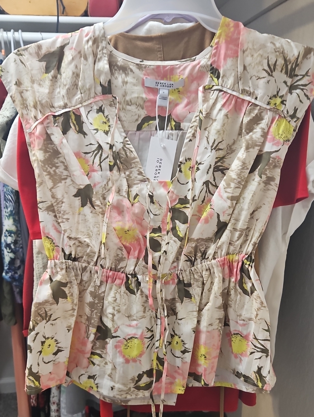10 Crosby Derek Lam Floral Drawstring Peplum Top - Pink, Yellow, Cream